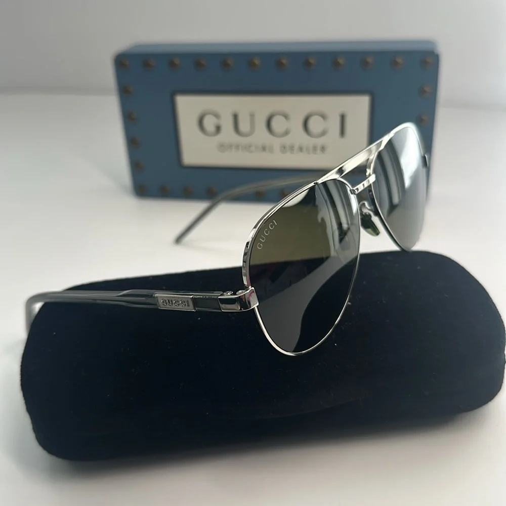💯- New Authentic Gucci™ GG1163S 002 60 - Silver/Gray Sunglasses